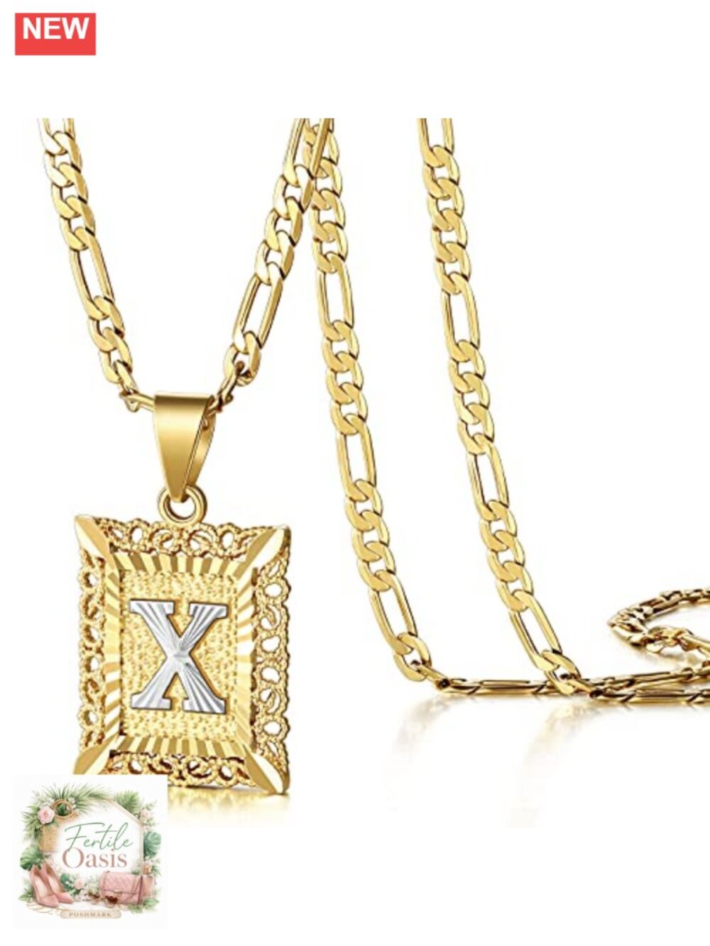 Initial Letter Pendant Necklace Gold Plated Stainless Steel for Women Men 20in